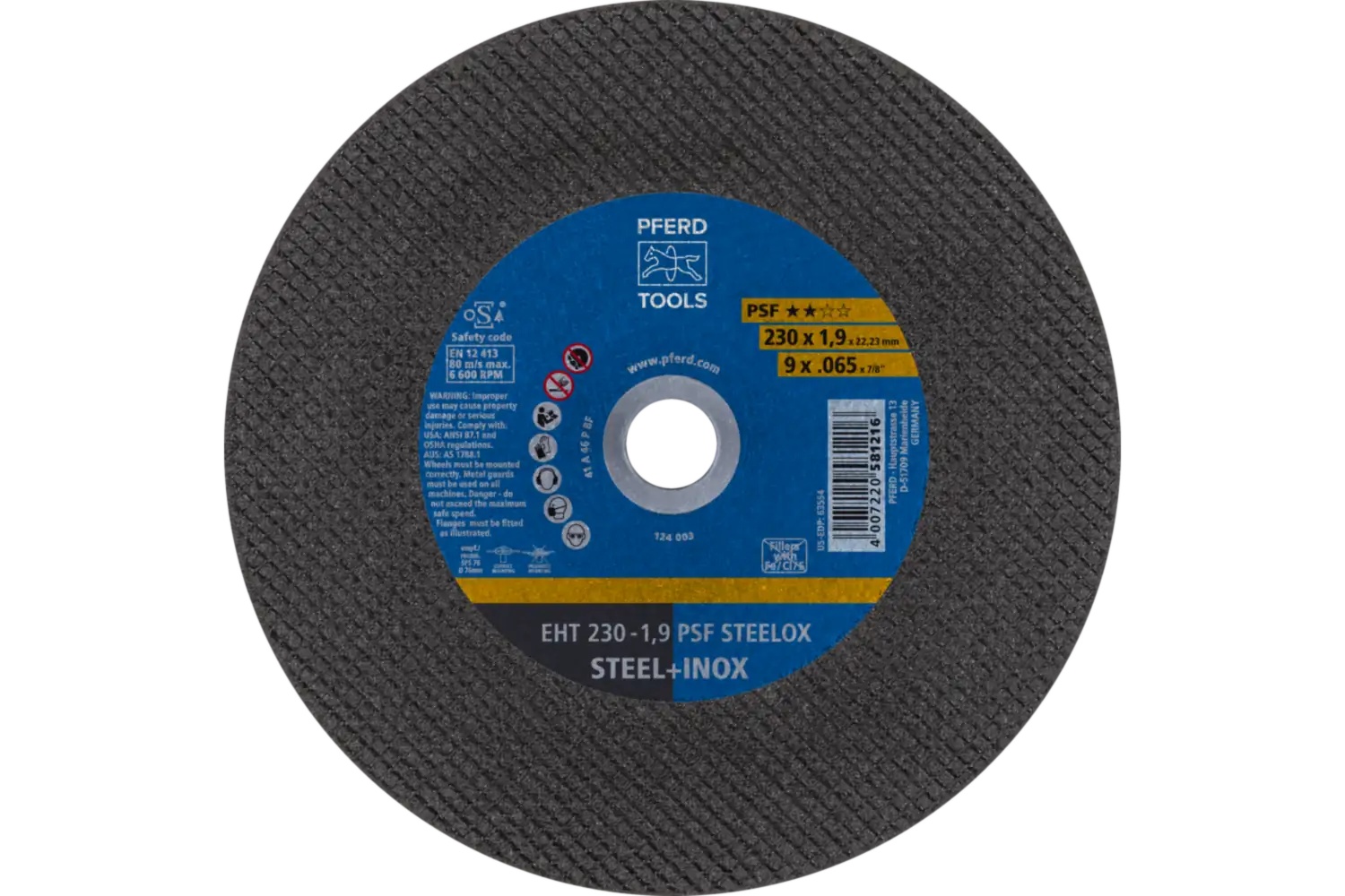 Picture of Pferd Cut-Off Wheel, 9" X .065 X 7/8, Psf Steelox, T1, Aluminum Oxide